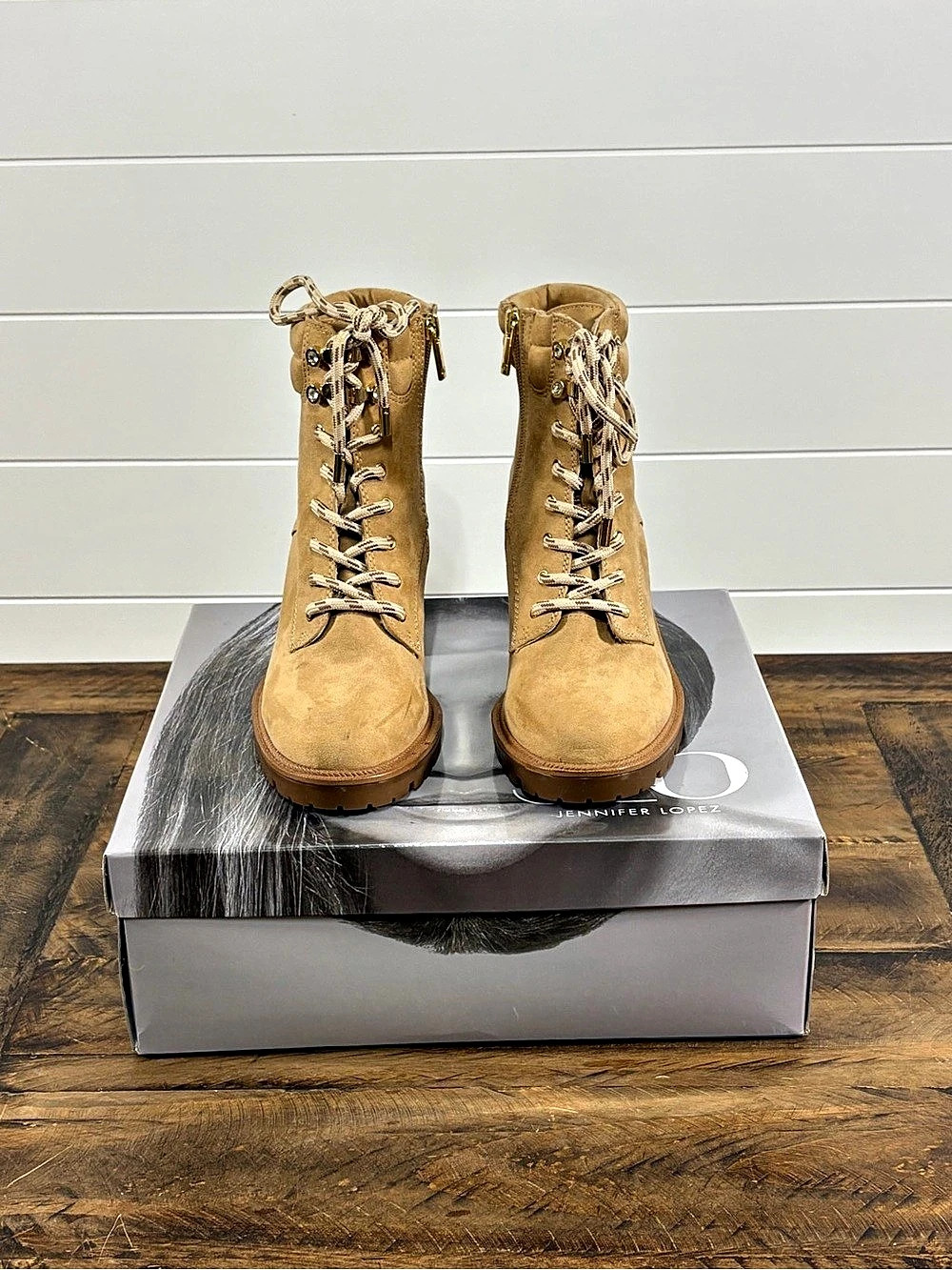 Jennifer Lopez Cashiew Lace-Up Heeled Ankle Boots Brown US 9.5